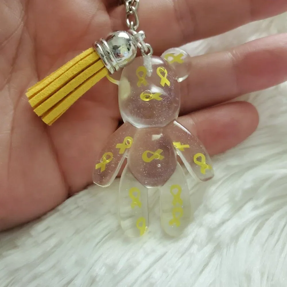 Yellow Awareness Ribbon Bear Tassel Keychain